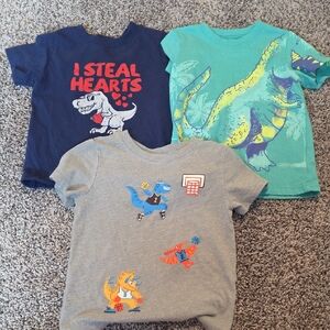 2T - Lot Of 3 Dinosaur Graphic Tees - Navy, Teal, Gray